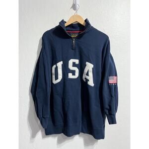 Vintage The Limited Quarter Zip Pullover M USA Navy Blue Patch Flag Sweatshirt